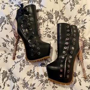 Beige Snake & black Lace boots